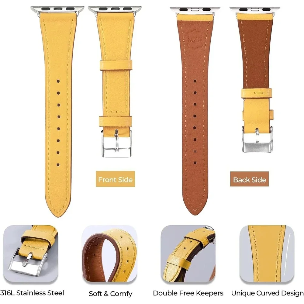 Genuine Yellow Italian Leather Watch Band 44/45/46/49MM Apple Watch Strap New